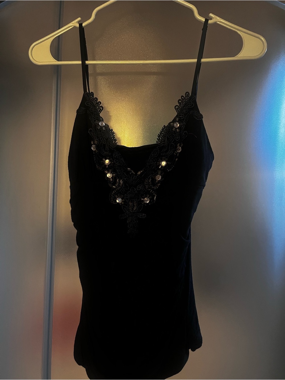 Black Beaded Lace V-Neck Camisole